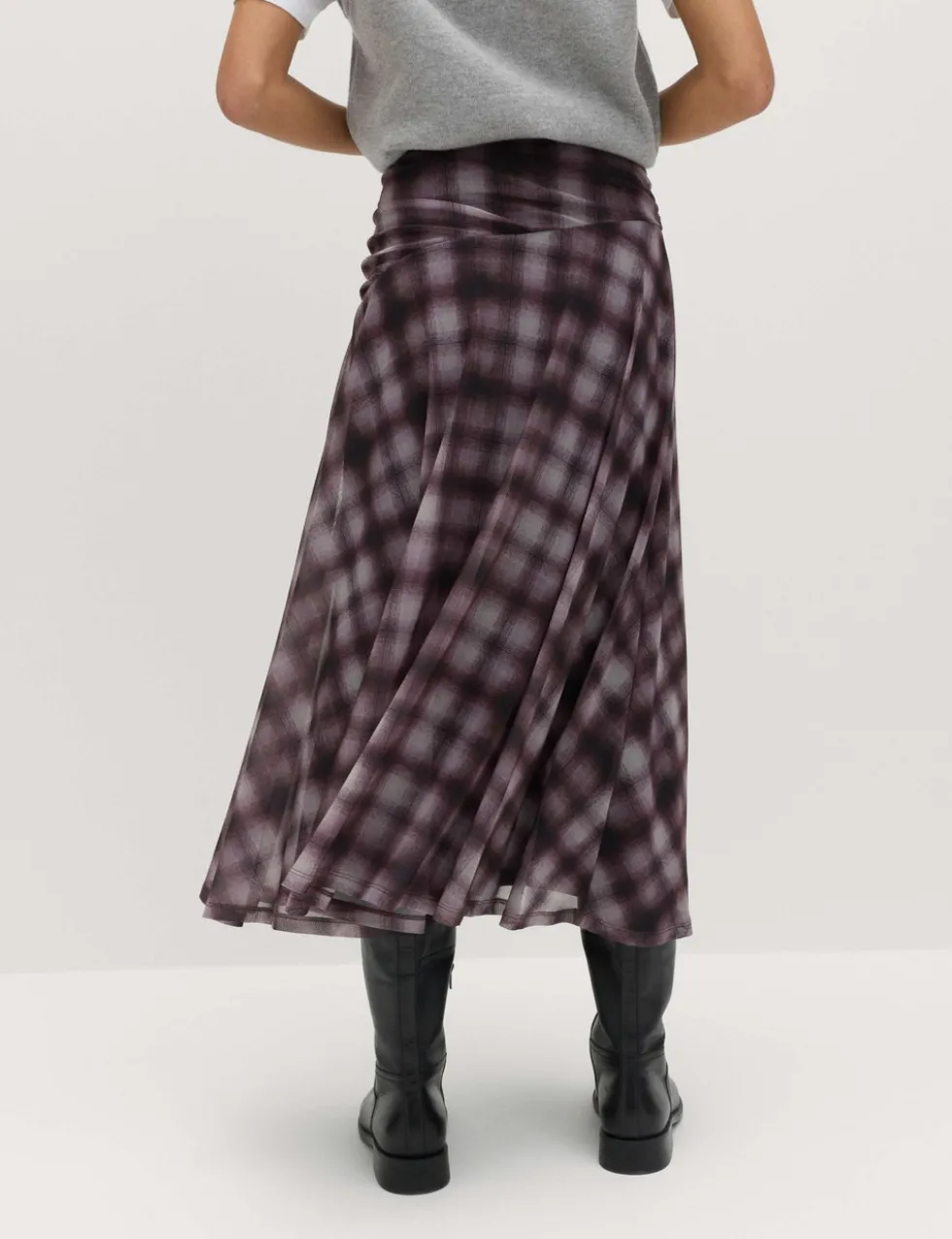 Checked Midi A-Line Skirt