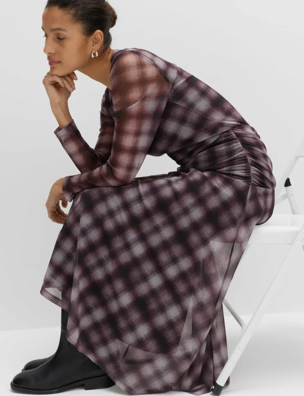 Checked Midi A-Line Skirt
