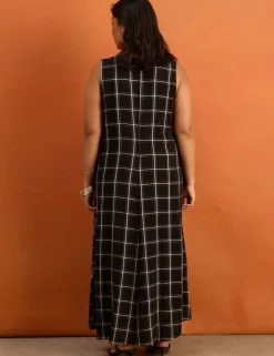 Checked V-Neck Maxi Smock Dress