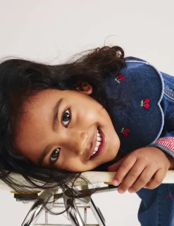 Cherry Embroidered Collar Denim Shacket (2-10 Yrs)