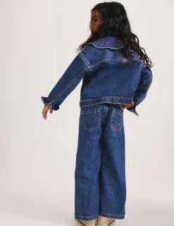 Cherry Embroidered Collar Denim Shacket (2-10 Yrs)