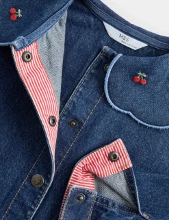 Cherry Embroidered Collar Denim Shacket (2-10 Yrs)