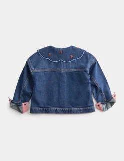 Cherry Embroidered Collar Denim Shacket (2-10 Yrs)