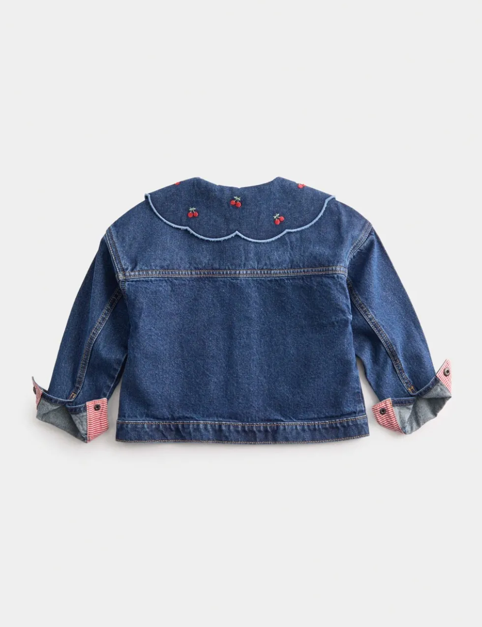Cherry Embroidered Collar Denim Shacket (2-10 Yrs)