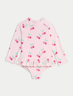 Cherry Frill Long Sleeve Swimsuit (0-6 Yrs)