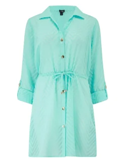 Chevron Stripe Button Through Beach Shirt