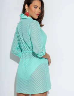 Chevron Stripe Button Through Beach Shirt