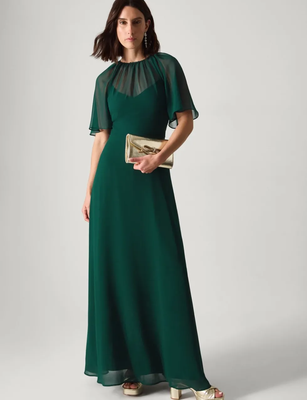 Chiffon Angel Sleeve Maxi Column Dress