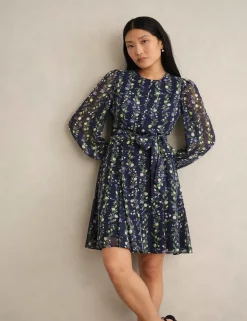 Chiffon Floral Tie Waist Shift Dress
