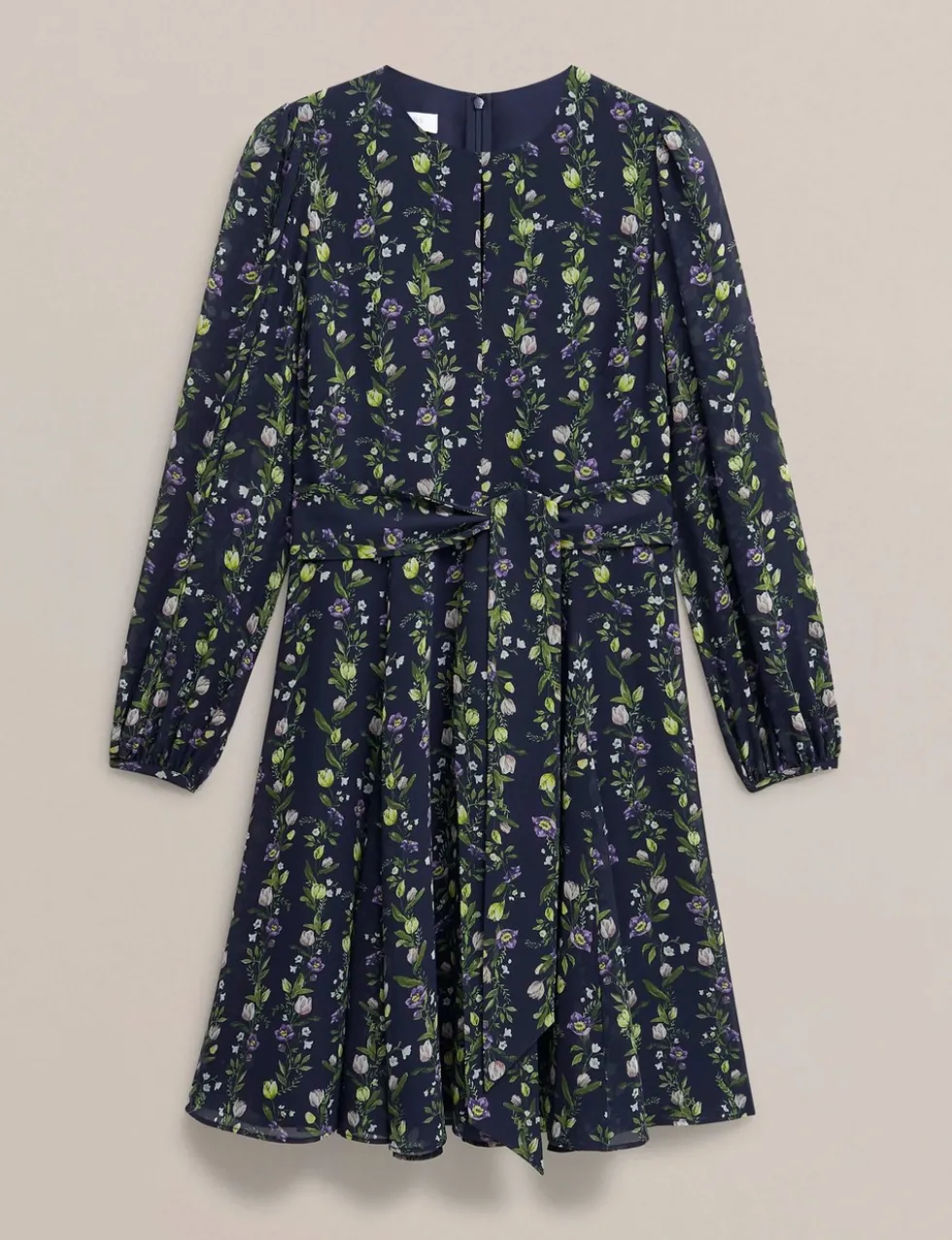 Chiffon Floral Tie Waist Shift Dress