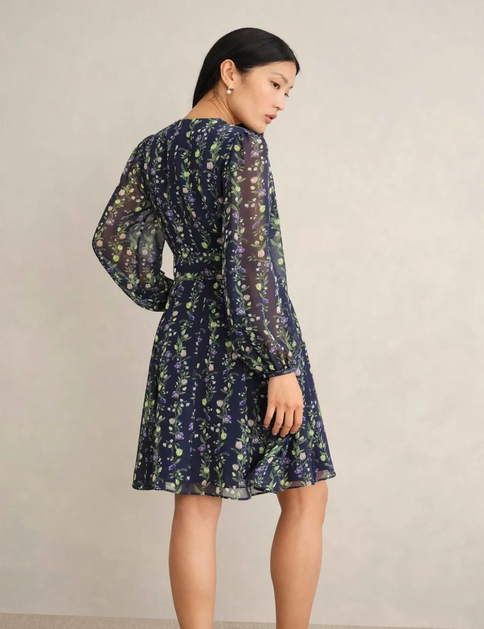 Chiffon Floral Tie Waist Shift Dress