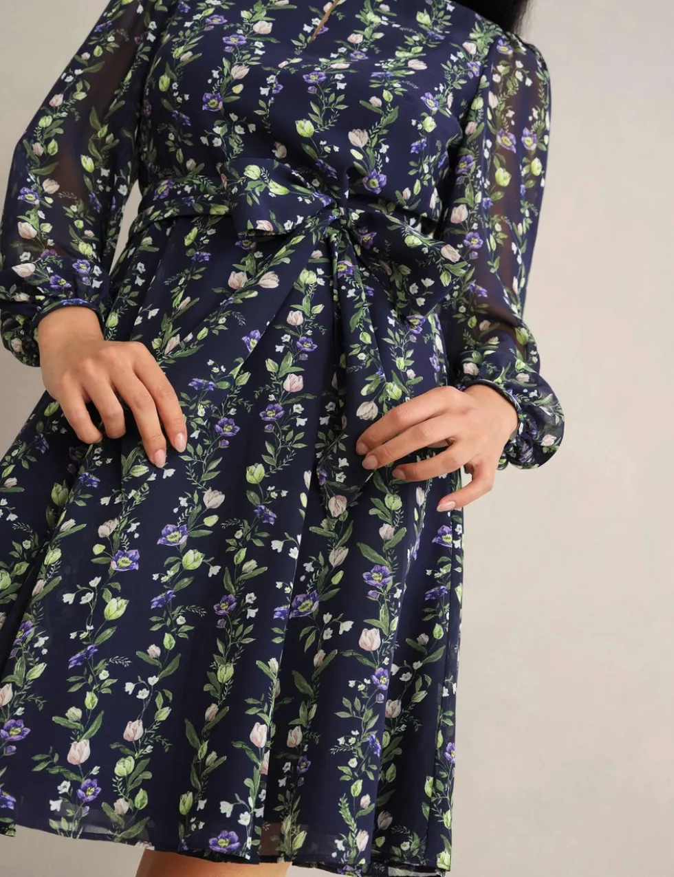 Chiffon Floral Tie Waist Shift Dress