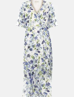 Chiffon Floral V-Neck Midi Wrap Dress
