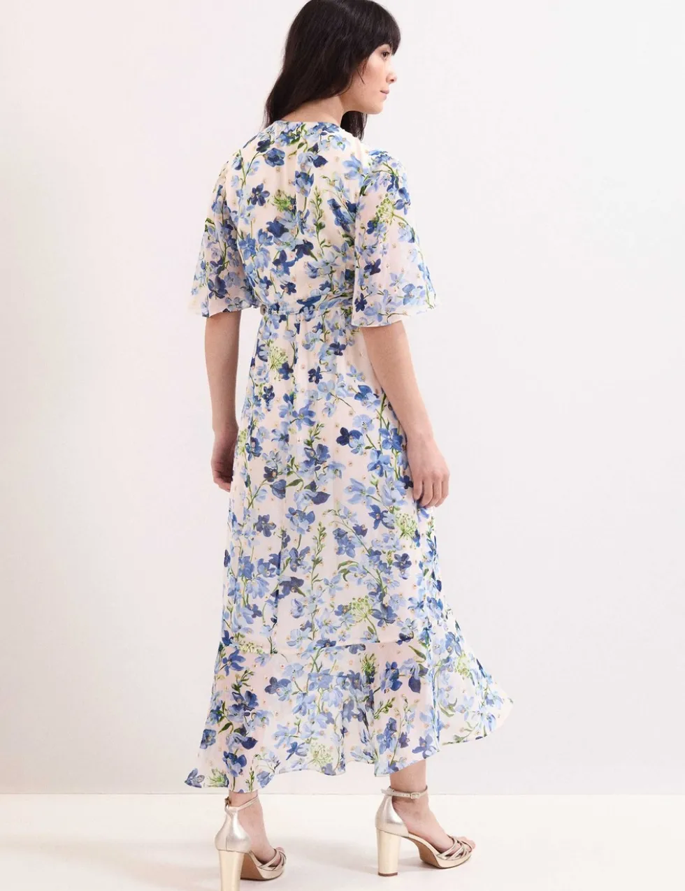 Chiffon Floral V-Neck Midi Wrap Dress