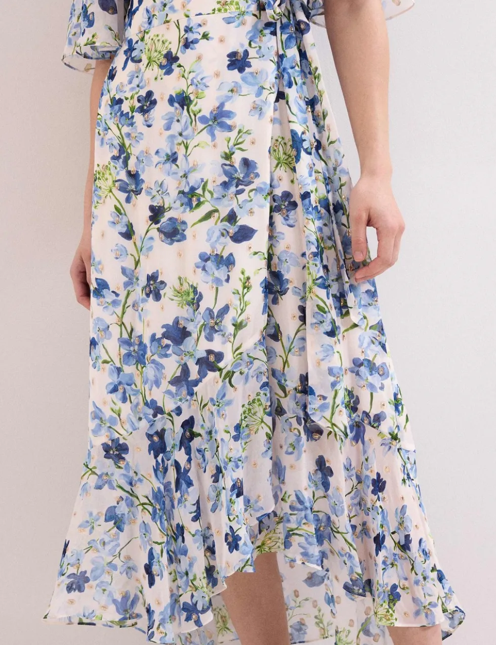Chiffon Floral V-Neck Midi Wrap Dress