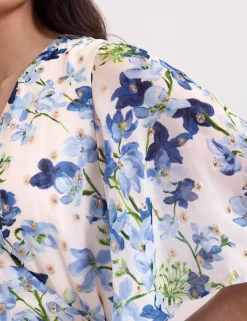 Chiffon Floral V-Neck Midi Wrap Dress