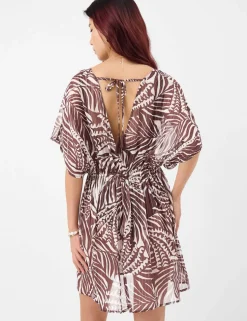 Chiffon Palm Print Beach Cover Up Kaftan