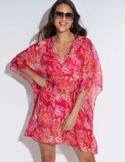 Chiffon V-Neck Embellished Kaftan Beach Dress