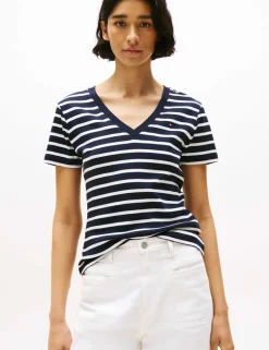 Cody Pure Cotton Striped V-Neck T-Shirt