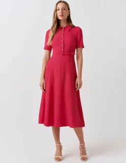 Collared Belted Midi Shirt Dress