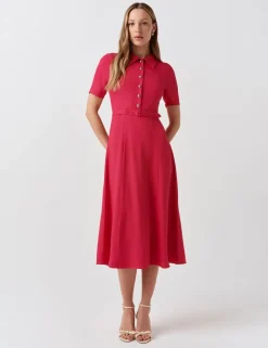 Collared Belted Midi Shirt Dress