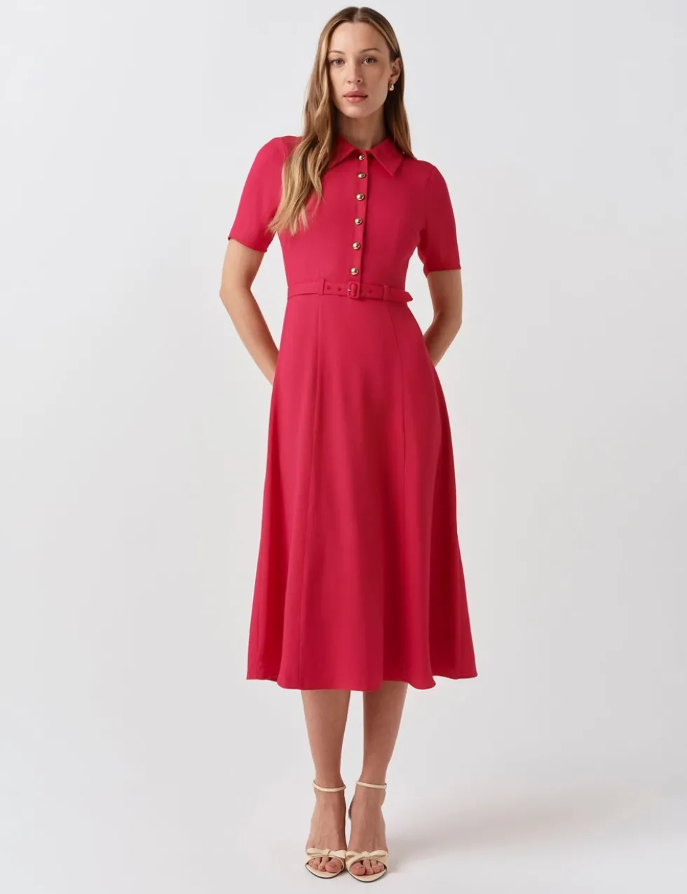 Collared Belted Midi Shirt Dress