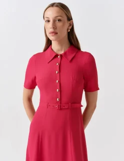 Collared Belted Midi Shirt Dress