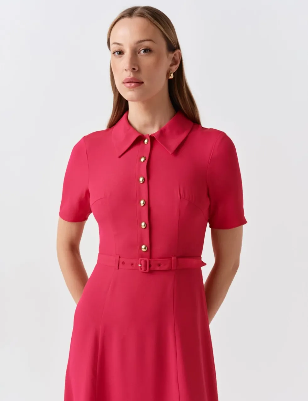 Collared Belted Midi Shirt Dress