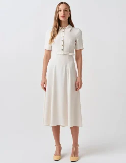 Collared Belted Midi Shirt Dress