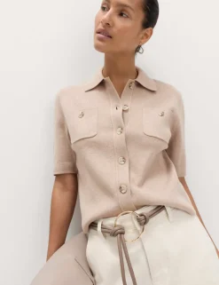 Collared Button Detail Cropped Cardigan