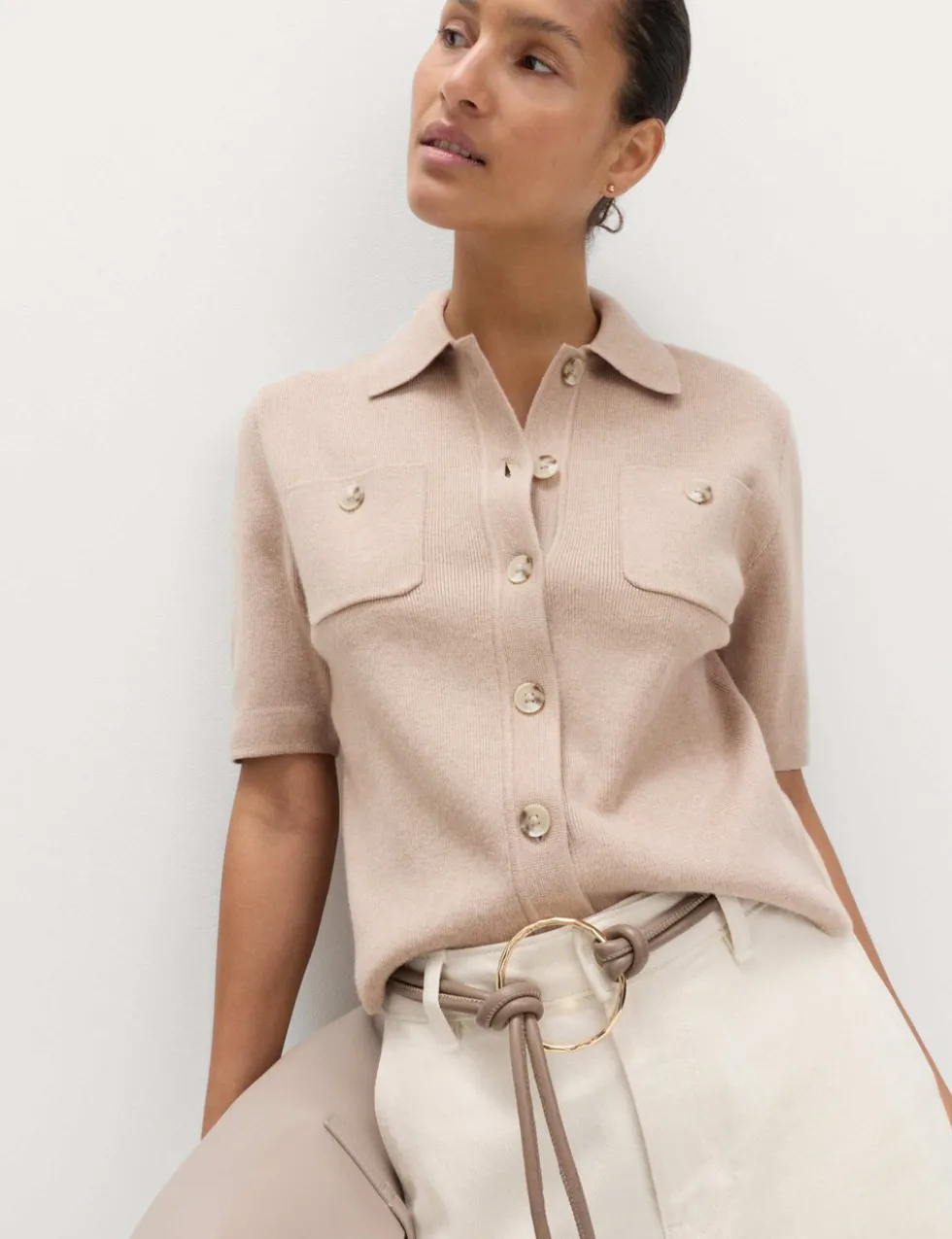 Collared Button Detail Cropped Cardigan