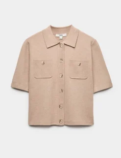 Collared Button Detail Cropped Cardigan