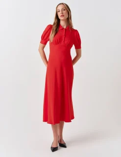 Collared Button Front Midi Tea Dress