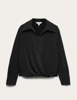 Collared Drape Wrap Shirt