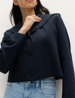 Collared Short Sailor Jacket with Linen