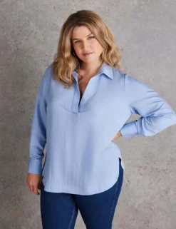 Collared V-Neck Popover Shirt