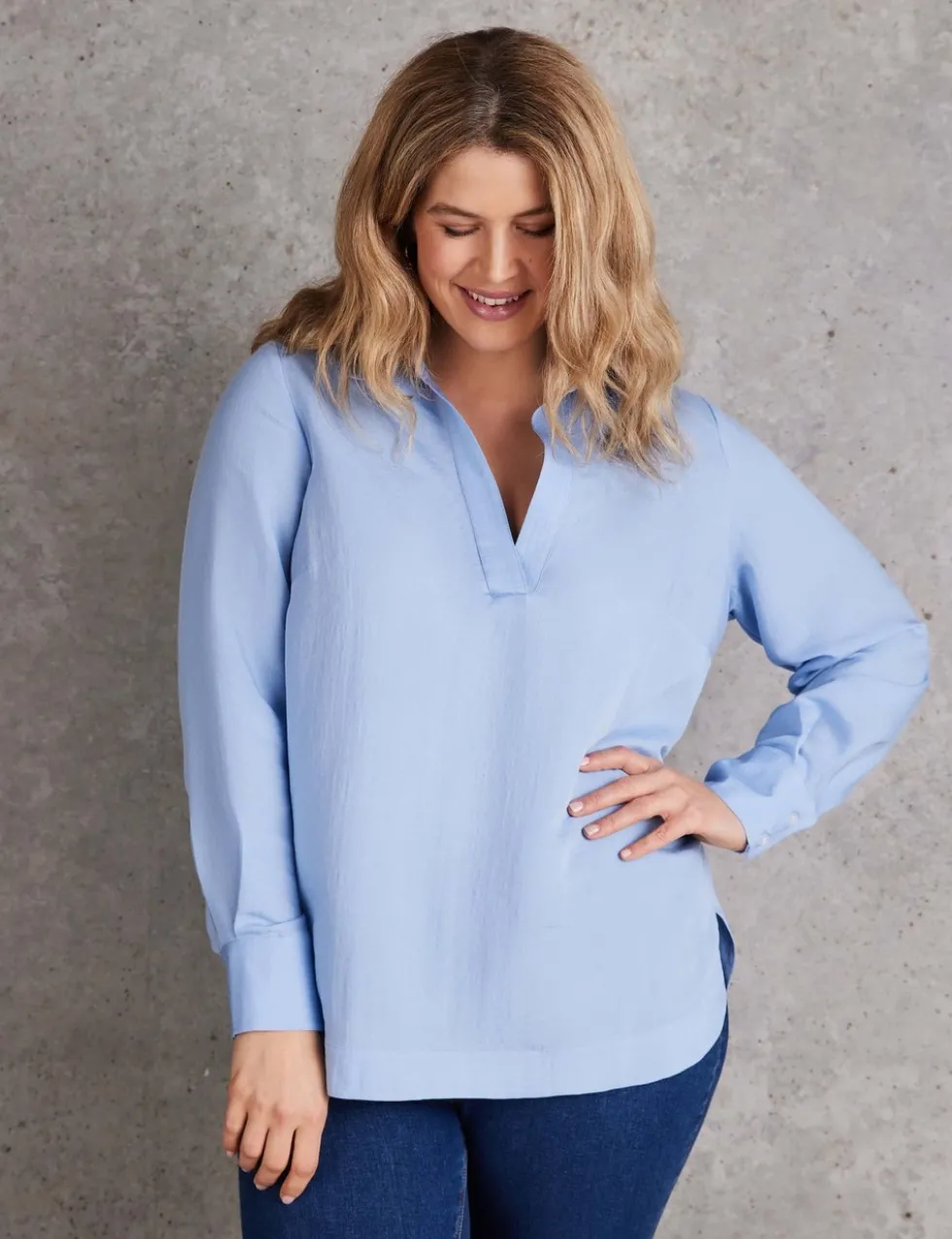 Collared V-Neck Popover Shirt