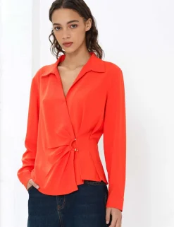 Collared Waisted Wrap Detail Blouse