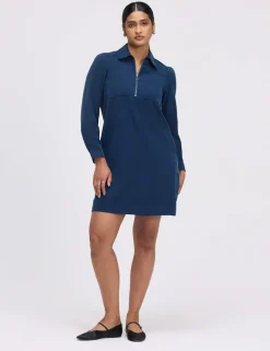 Collared Zip Up Mini Shirt Dress