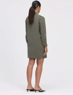 Collared Zip Up Mini Shirt Dress