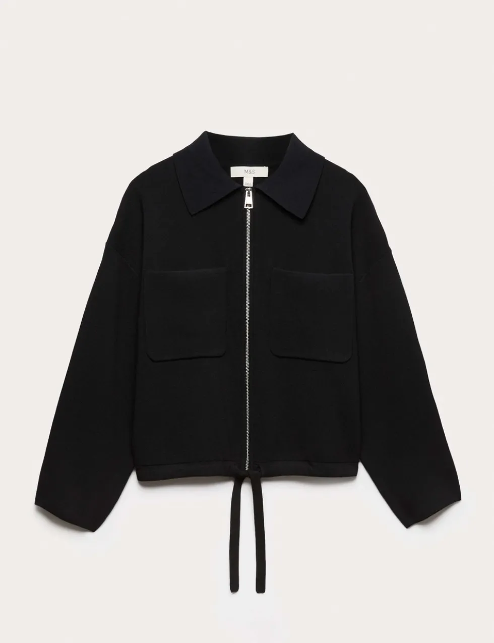 Collared Zip Up Relaxed Knitted Jacket