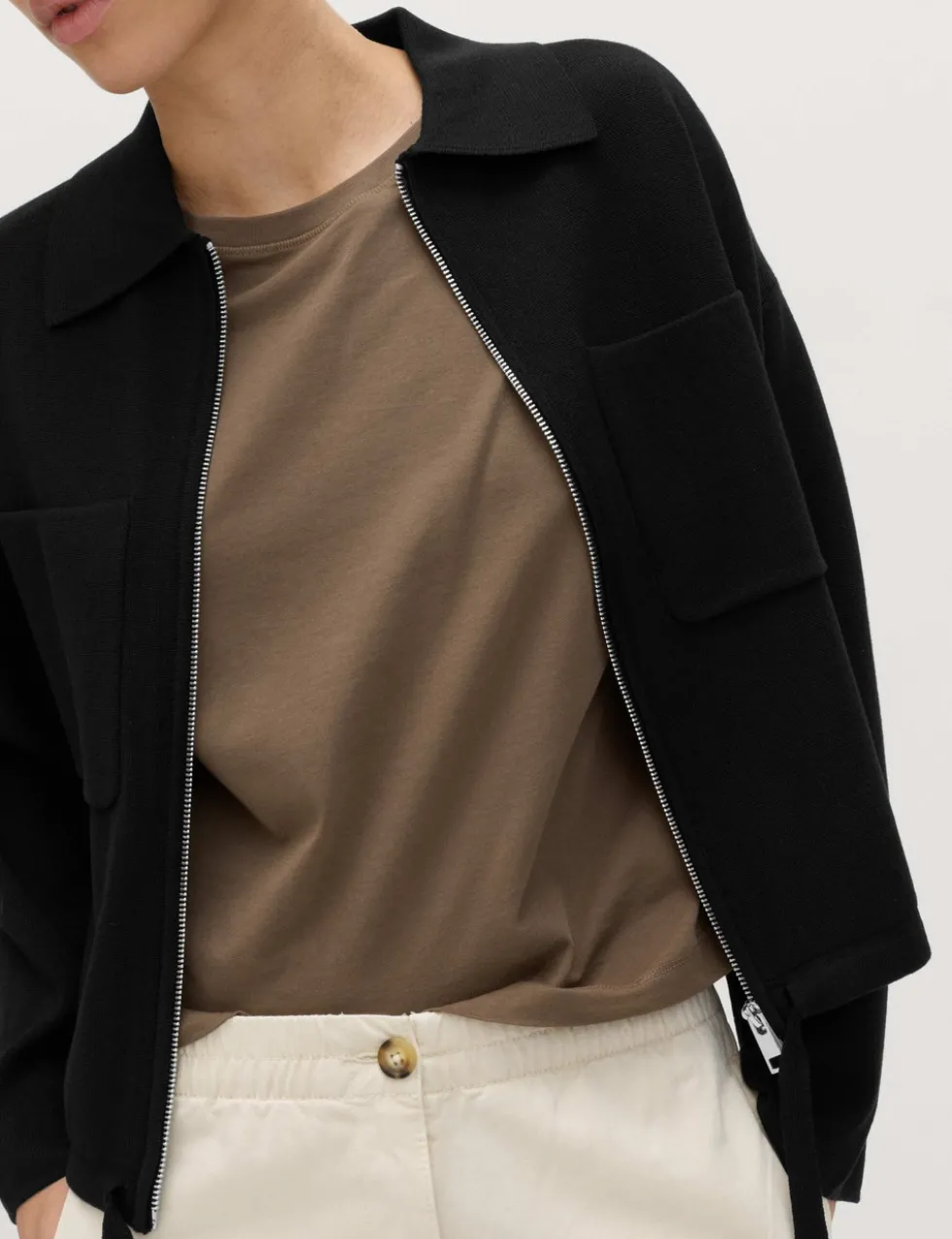 Collared Zip Up Relaxed Knitted Jacket