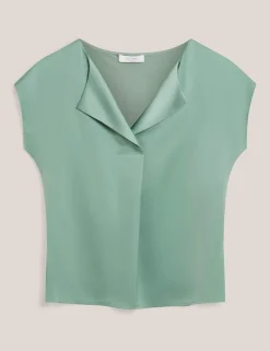 Collarless Cap Sleeve Blouse
