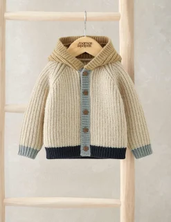 Colour Block Hooded Cardigan with Wool (0-12 Mths)