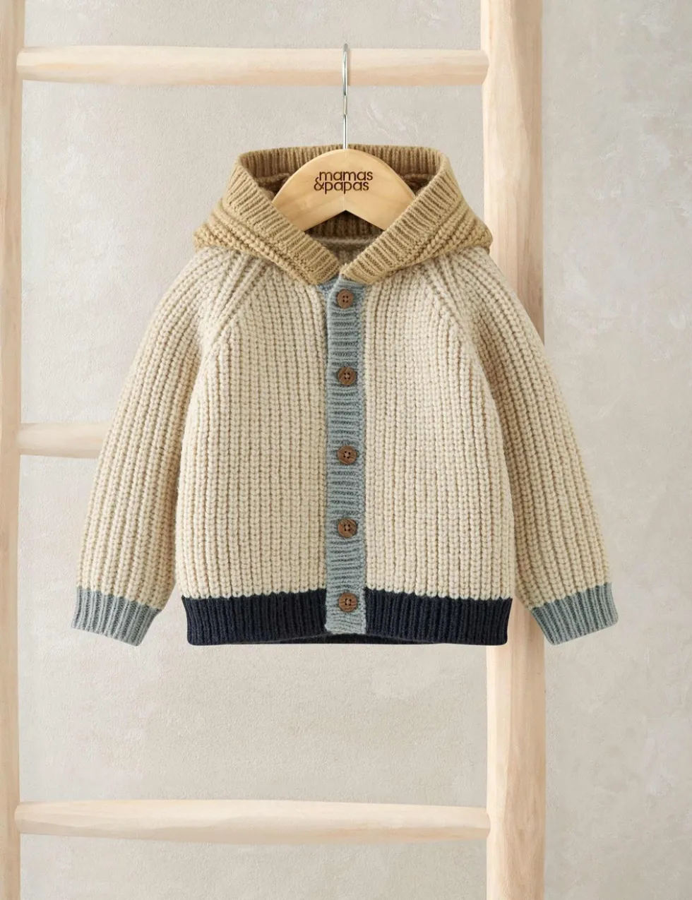 Colour Block Hooded Cardigan with Wool (0-12 Mths)