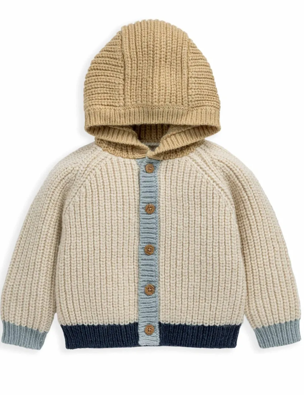 Colour Block Hooded Cardigan with Wool (0-12 Mths)