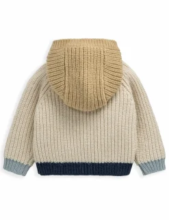 Colour Block Hooded Cardigan with Wool (0-12 Mths)