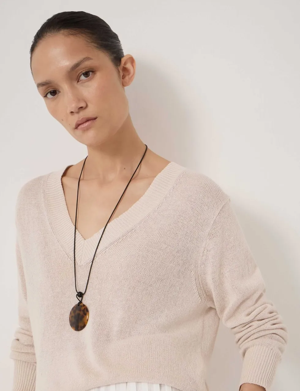 Coralie Linen and Cotton V-Neck Jumper
