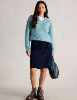 Cord Knee Length A-Line Skirt
