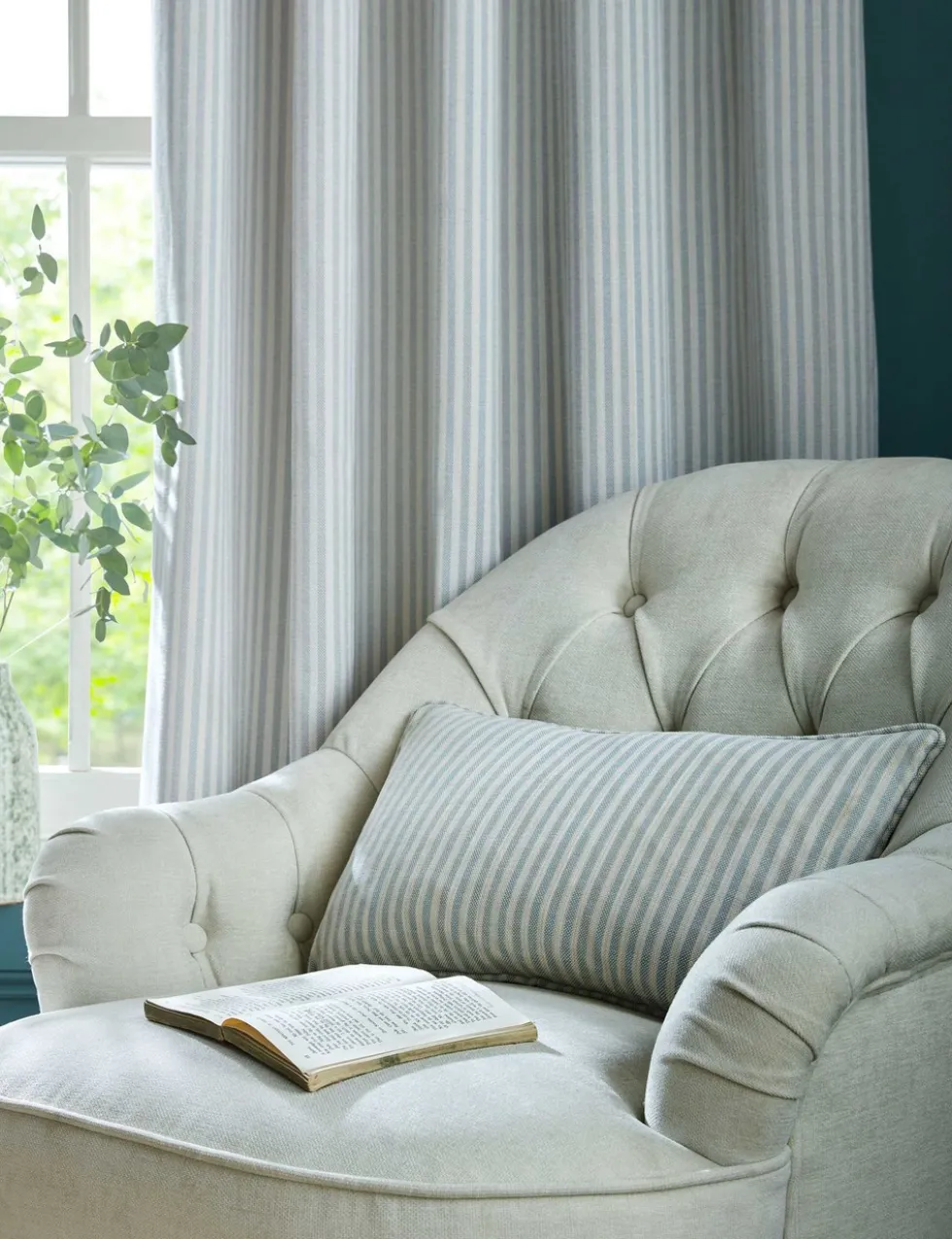 Cornish Chenille Striped Eyelet Curtains